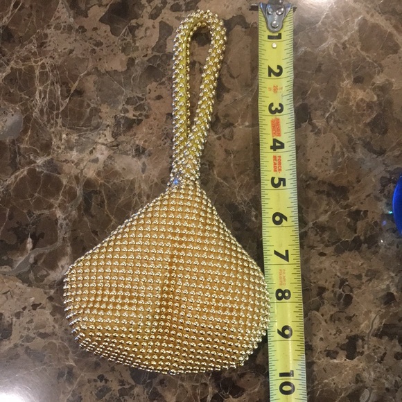 Gold Bead Mesh Sparkle Evening Bag Party Pouch Wristlet - Picture 11 of 12